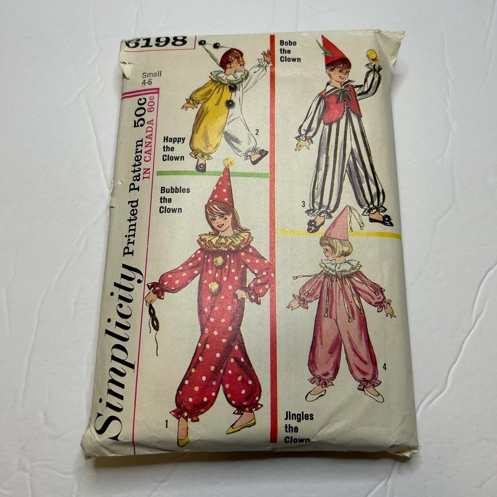 Simplicity Vintage 1960's Pattern #6198 Childrens Clown Costume Size 4-6 Small